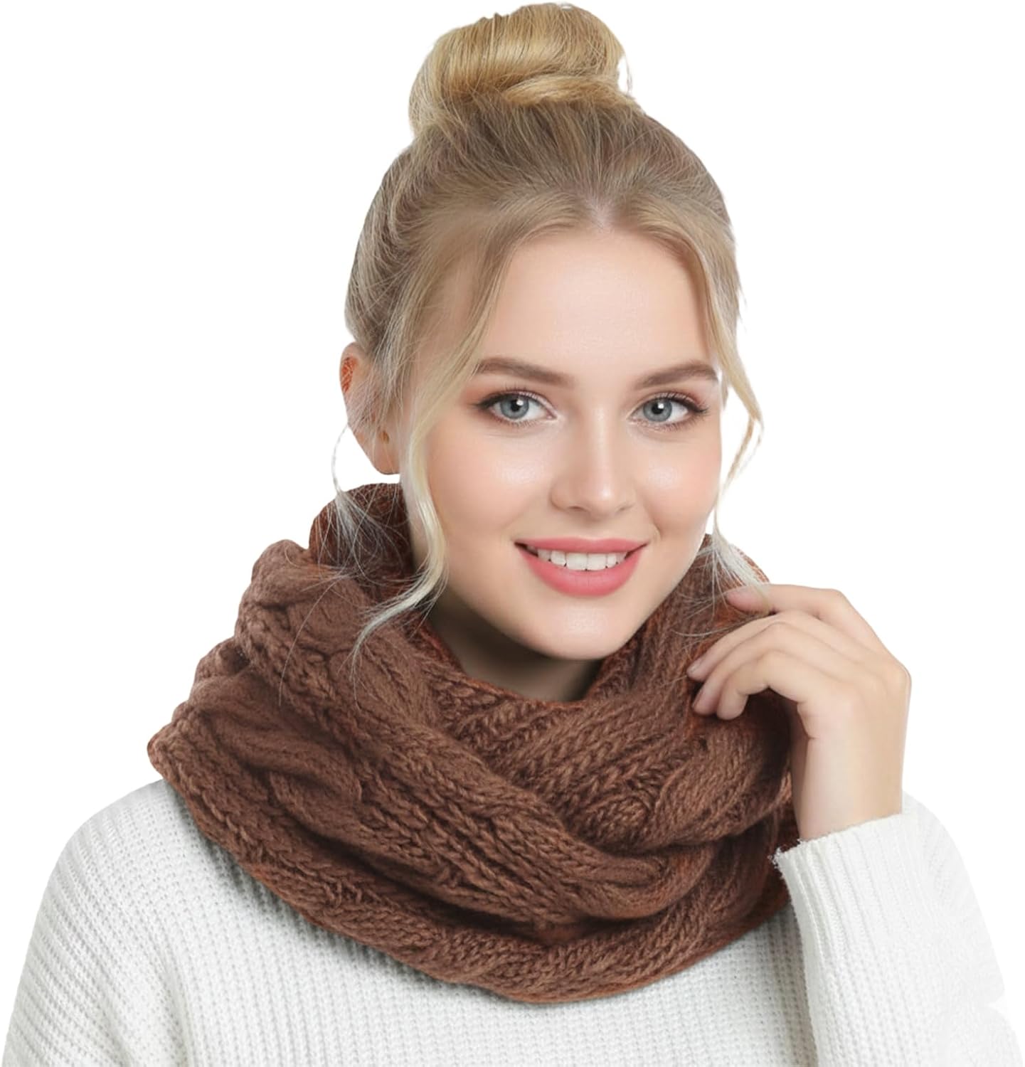 Barelove Women Thick Cable Knit Ribbed Infinity Circle Loop Scarf Winter Cold Weather Warm Scarves