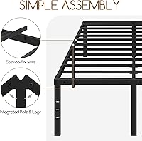 Vista 5 de Yaheetech Marco de Cama de Metal de 18 Pulgadas de Alto Tamaño Full con Espacio de Almacenamiento, Soporte de Listones Resistente, Fácil Montaje, No