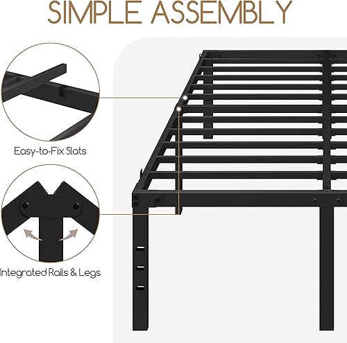 Miniatura 5 de Yaheetech Marco de cama de metal de 18 pulgadas de alto, plataforma completa con espacio de almacenamiento, soporte de listones resistente, fácil