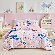 Cotton Twin Size Comforter Set for Girls, World of The Sea Pink Ocean Theme Design, Soft n Cozy 3 Pieces Bedding Comforter Set for All Season- 68x88 inches