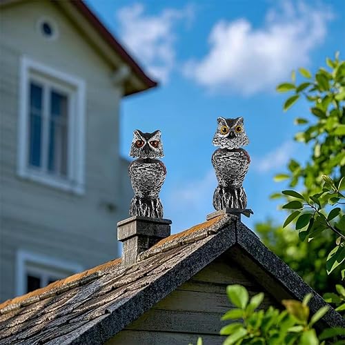Miniatura 3 de Hausse Paquete de 2 esculturas de espantapájaros falsos de búho, señuelo de pájaro, cabeza moviente de plástico de 11.2 pulgadas, búho que asusta a