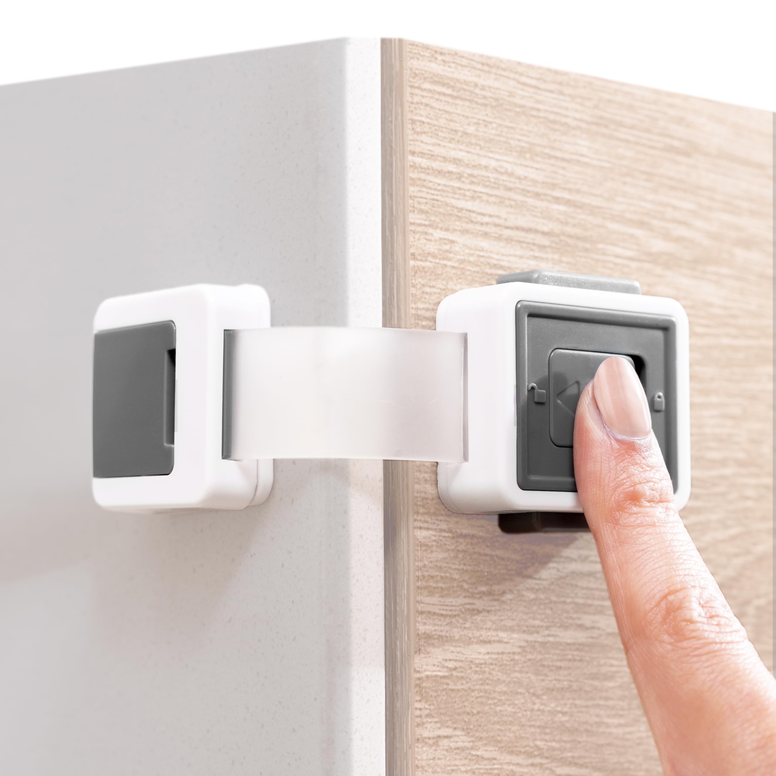 Child Safety Locks (4-Pack) - Baby Proof Cabinets, Drawers, Toilets & Appliances- Adjustable Strap Length, Double Lock Option - Easy Latch for Adults to Open