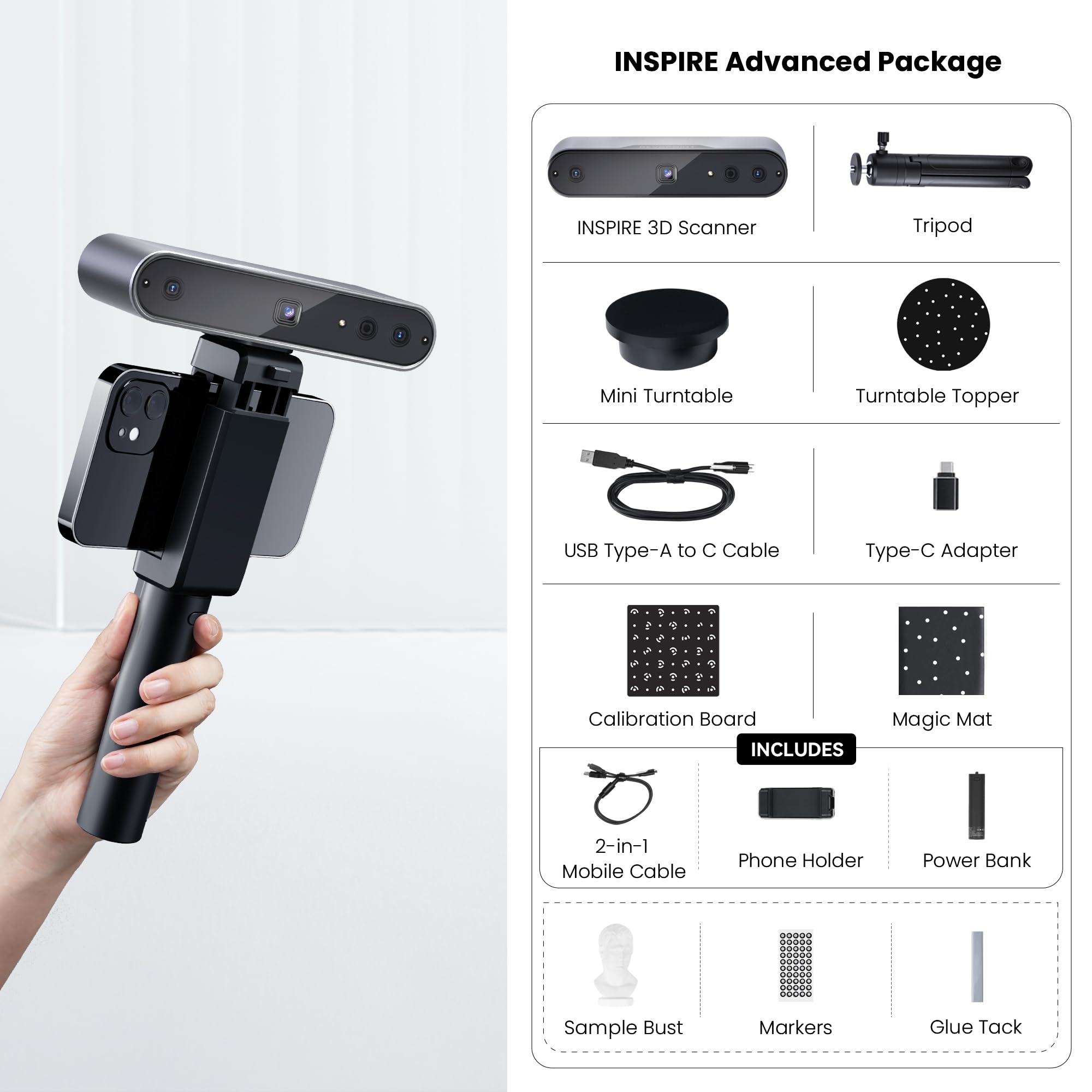 その他 Revopoint Inspire 3D Scanner + Turntable Revopoint Inspire 3D Scanner for 3D Printing Handheld, Portable 3D