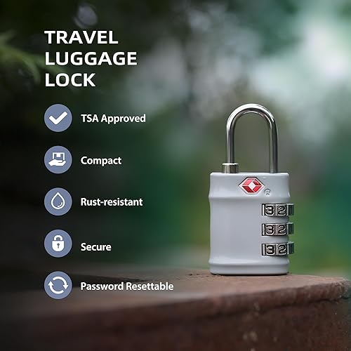 Miniatura 3 de Cerraduras de equipaje aprobadas por la TSA, paquete de 2 cerraduras combinadas para casillero de gimnasio, candado de combinación pequeña, candado