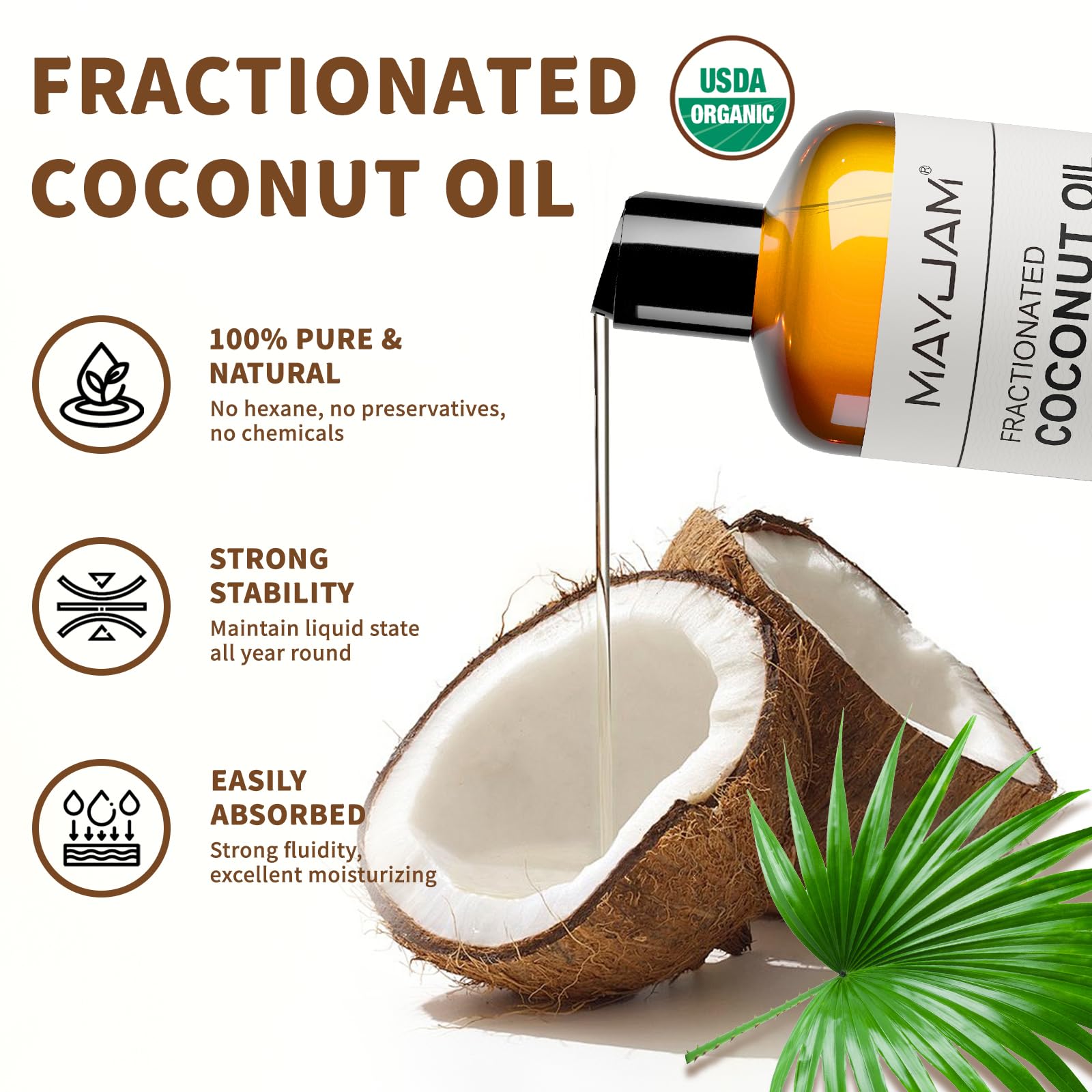 MAYJAM Organic Coconut Oils 473ML, Handcraft Fractionated Coconut Oil, Pure Natural DIY Beauty Recipes - Image 2
