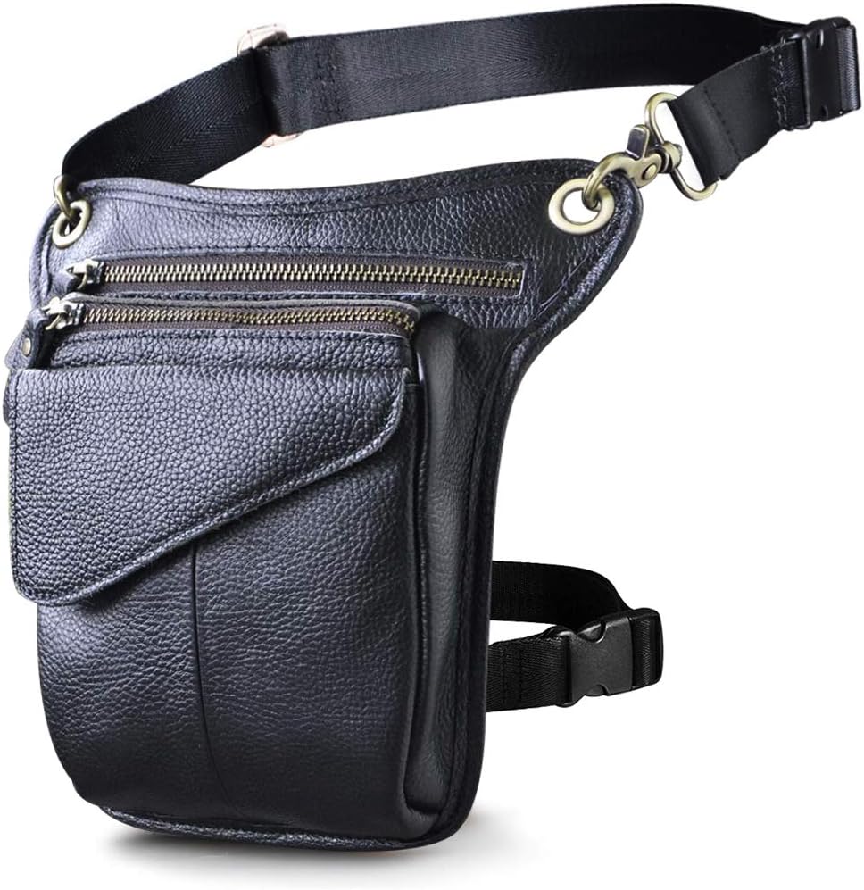 Le'aokuu Mens Genuine Leather Messenger Hiking Waist Hip Bum Pack Drop Leg Bag 211-3