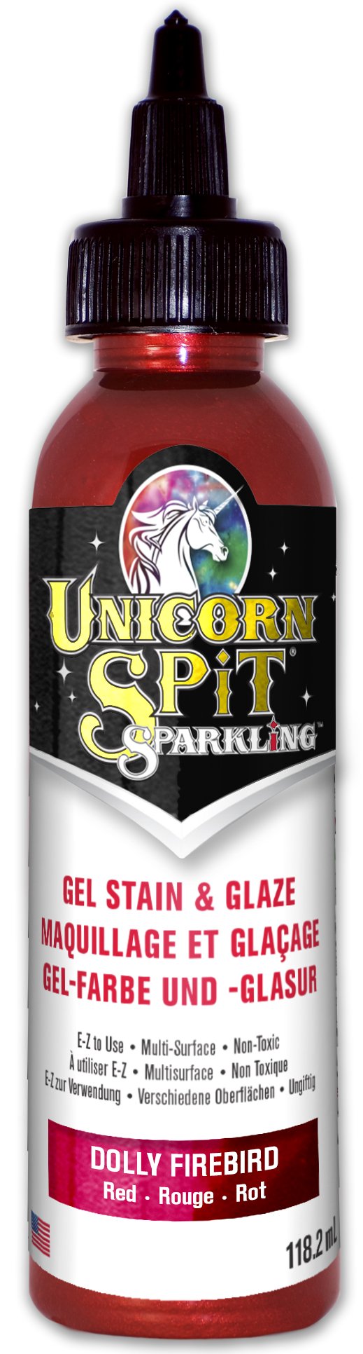 Unicorn Spit Red Sparkling Gel Stain And Paint For Wood Crafts, Vibrant Glitter Glaze For Furniture Projects, Non Toxic Water Based Formula, Dolly Firebird, 118Ml
