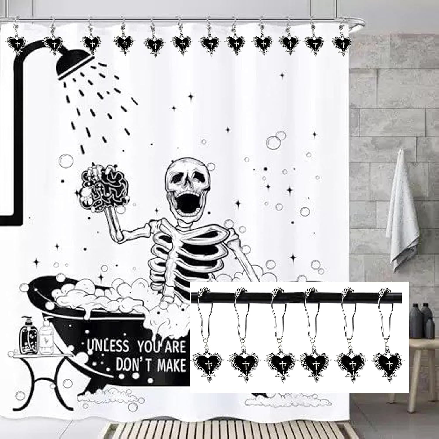 Halloween Shower Curtain Hooks, 12Pcs Heart Cross Decorative Shower Rings image 4