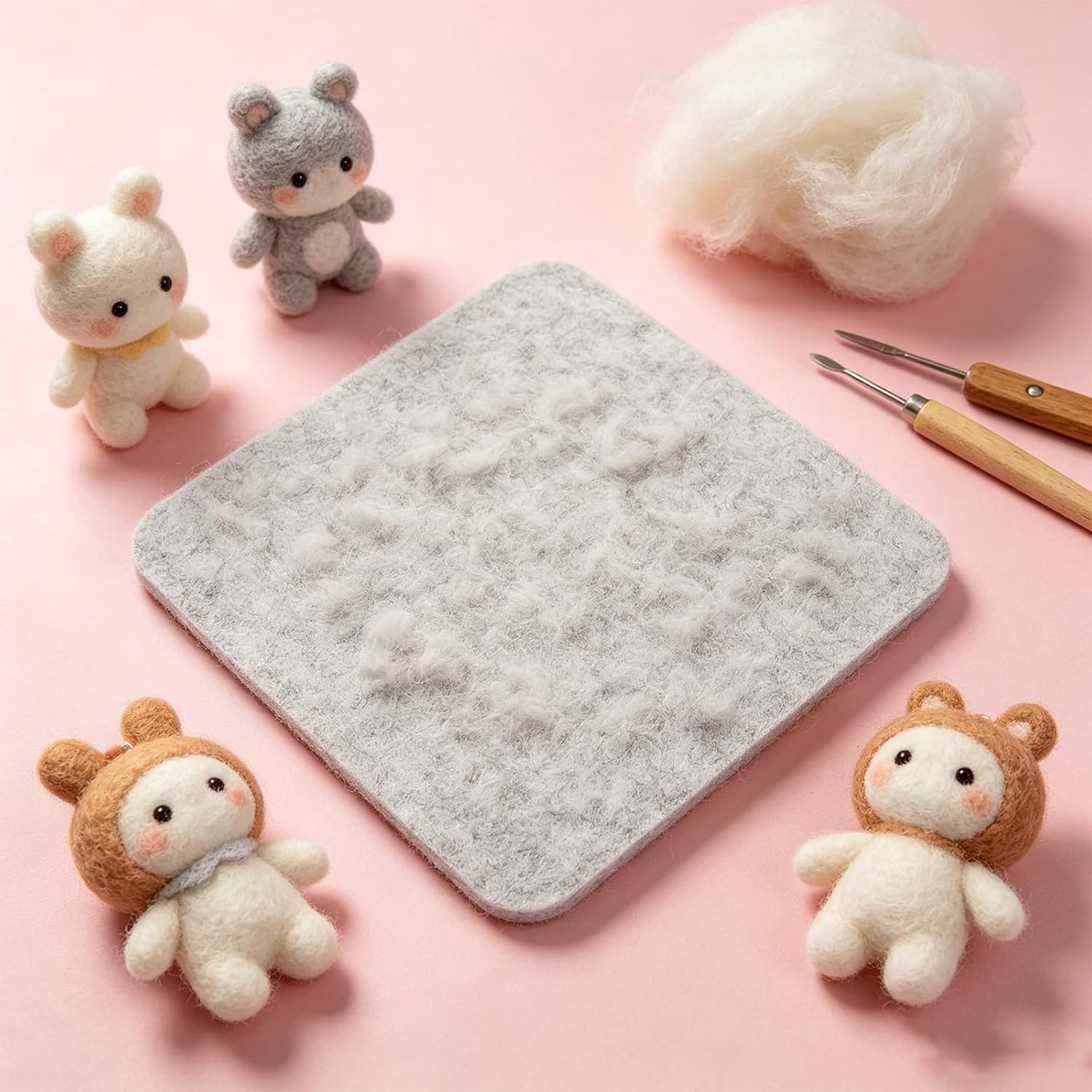 OSOLADY 4pcs Square Needle Felting Mat - Rounded Corner Felt Pads for Handmade Craft Projects, Photo Display, Wool Felting Decorations 12''&6'' Grey