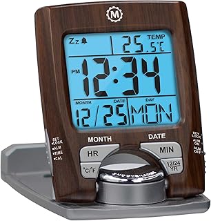 Marathon CL030023WD Travel Alarm Clock with Calendar & Temperature - Battery Included