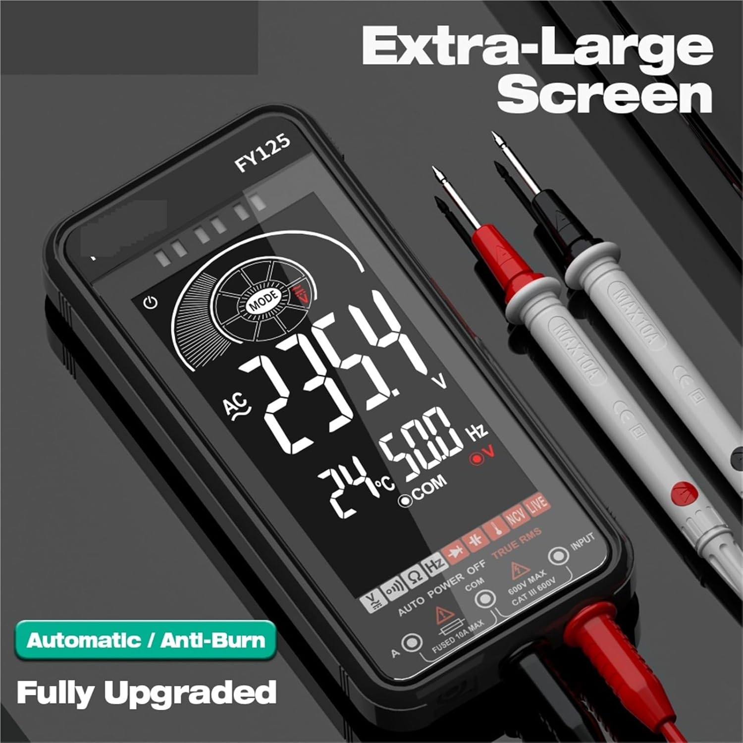 Full-Automatic Large Screen Digital Multimeter with True RMS 6000 Counts, Smart Professional Tester, Electrical Tools(FY125)