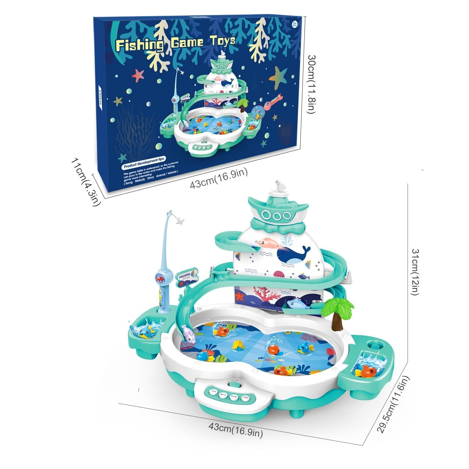 Gioco Musicale di Pesca con 2 Canne da Pesca e 10 Pesci e 3 Delfini, Musica Educativi Gioco Pesca Pesci con Pista, Gioco Interattivo per Bambini 2 3 4 Anni Regalo Bambina Bambino
