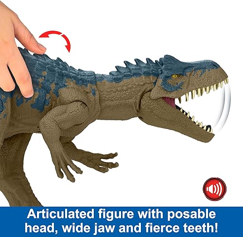 Miniatura 5 de Mattel Jurassic World Ruthless Rampagin Allosaurus - Figura de acción con ataque continuo y sonidos de rugido, picos de batalla evolucionados