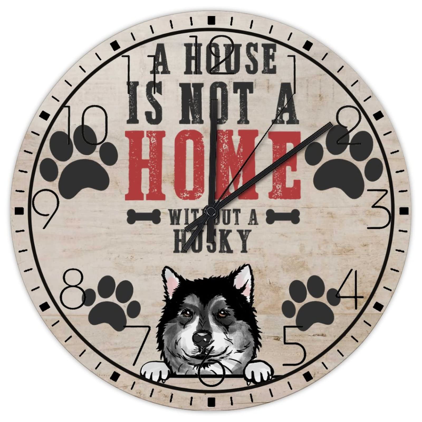 Horloge murale en bois analogique ronde silencieuse motif peinture de chien couleur