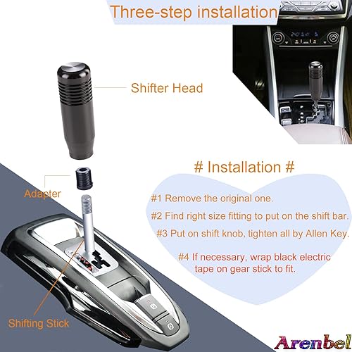 Miniatura 3 de Arenbel Pomo de palanca de cambios de aleación de 3 pulgadas, manijas para palanca de cambios de carreras, se adapta a la mayoría de vehículos