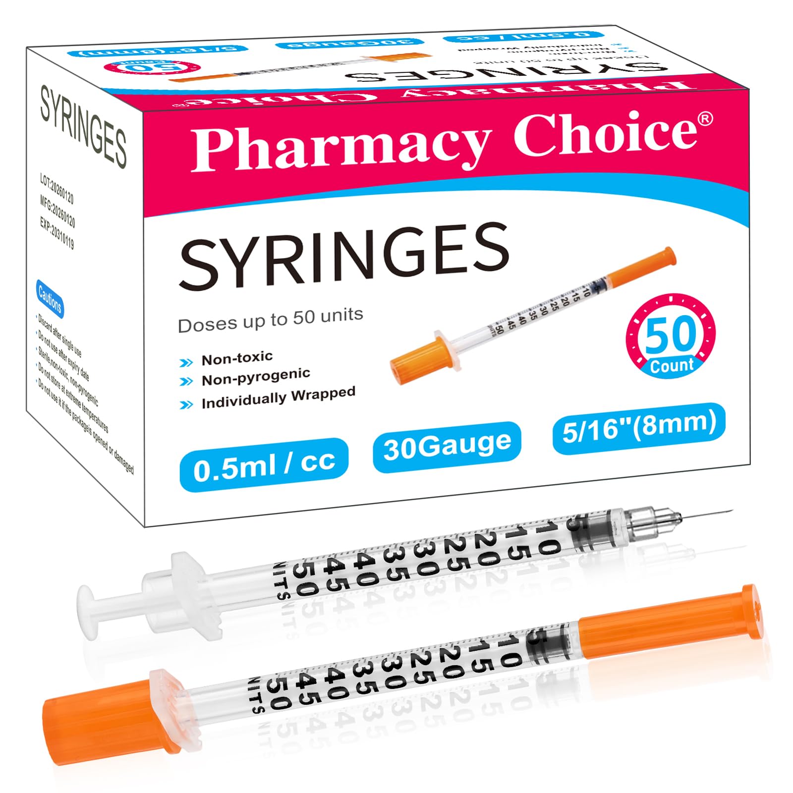 0.5ml 30G Syringes 50-Pack