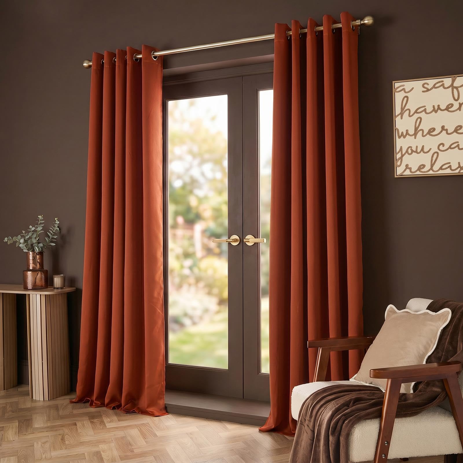 OHS Blackout Eyelet Curtains 66" x 54" Thermal Lined 2 Panels, Rust