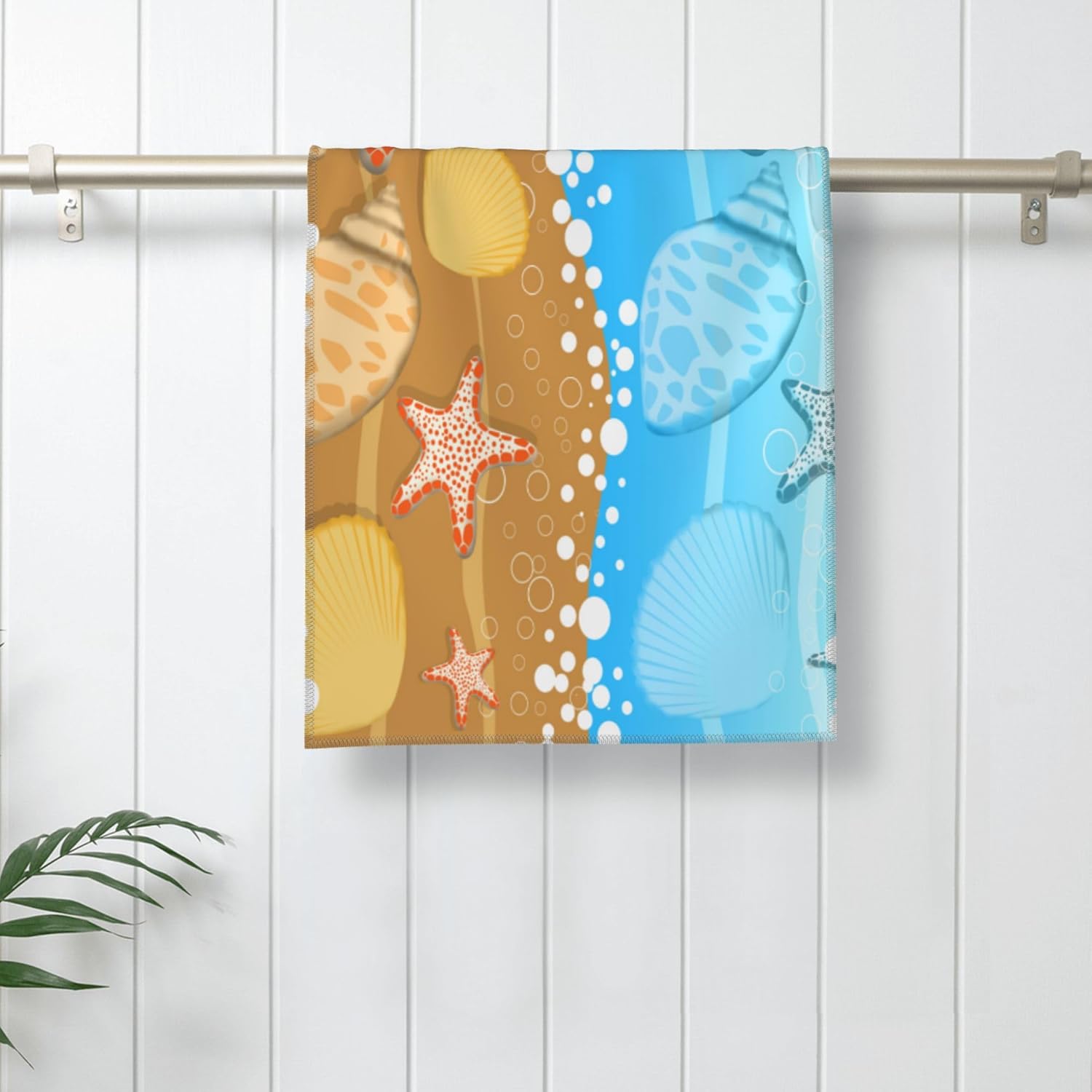 Summer Beach Ocean Seashells Hand Towels Decorative Set of 2 Soft Absorbent Nautical Starfish Bath Hand Towels for Bathroom Home Hotel Spa Gym Yoga Nautical Beach Bathroom Decor 14"x28" - Image 4