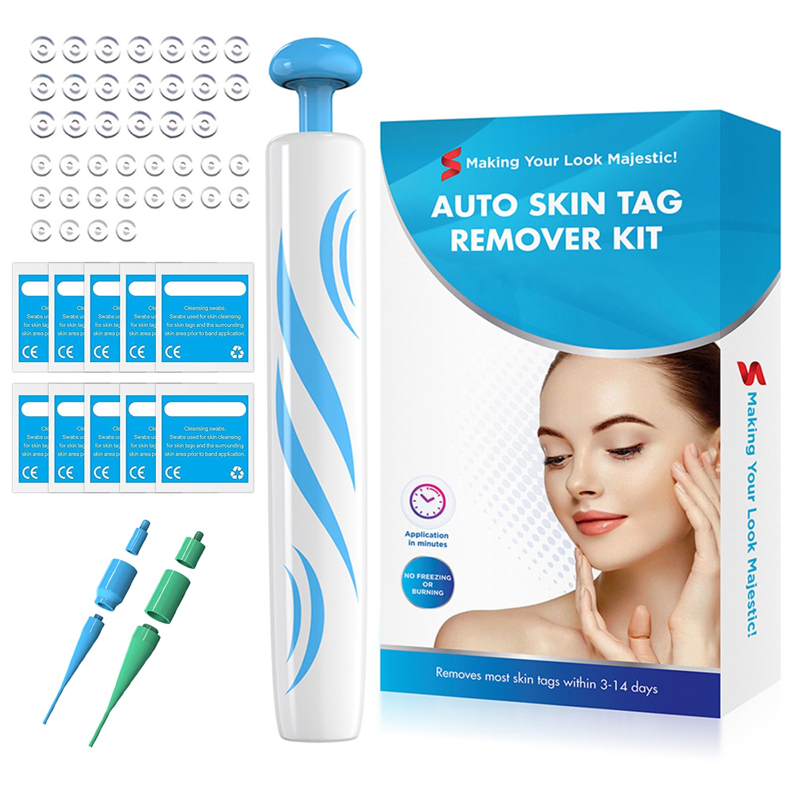 Skin Tag Remover,Skin Tag Removal Kit,Tools with 40 Micro and Regular Skin Tag Bands,10 Cleansing Wipes,Easy Skin Tag Removal Pen Device to Remove,(1mm-8mm) Tags (2in1 Kit) (2-8mm),Safe & Painless