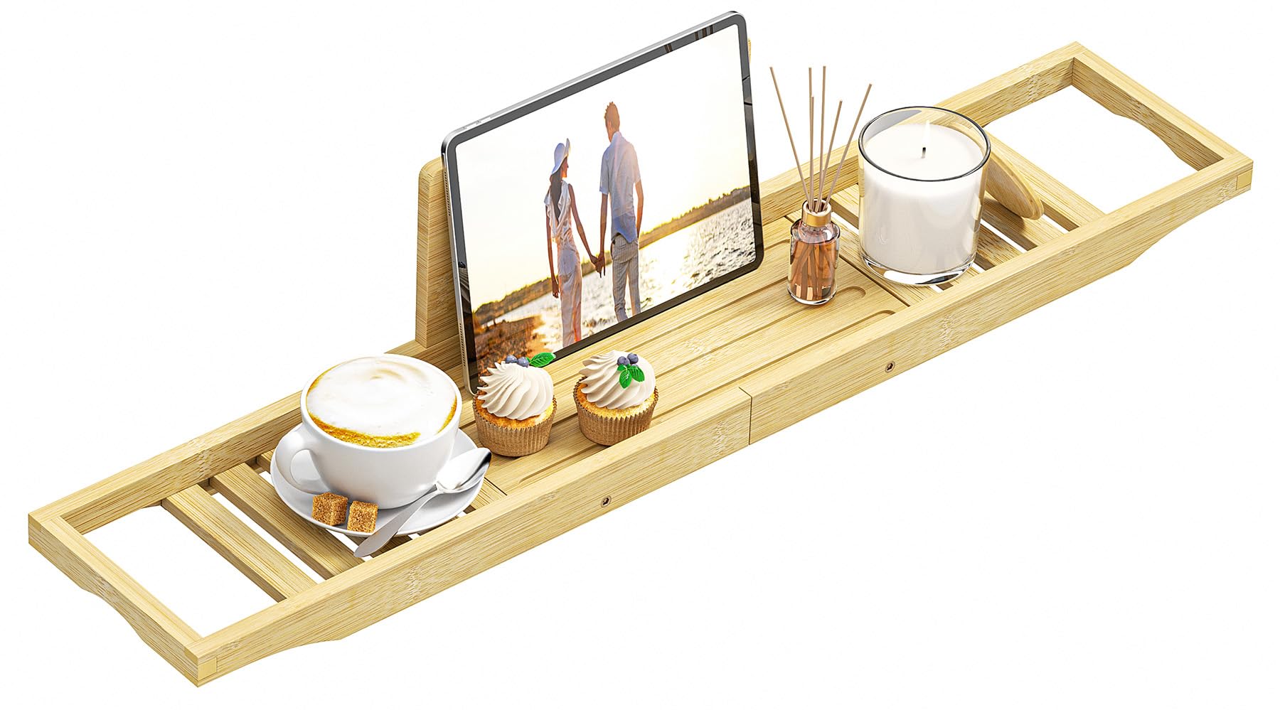 Bathtub Tray Caddy - Bath Tray - Bath Tub Table Tray Caddy - Bamboo Bath Tray for Tub