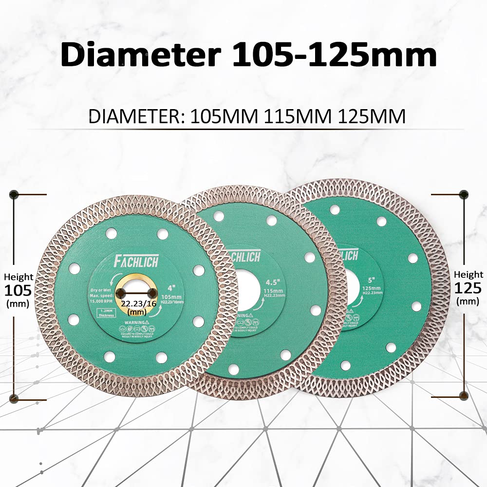 Diamond Porcelain Saw Blade 4.5" Tile Blades 2pcs Dry Wet Tile Cutting Discs with X Teeth Turbo Mesh Rim,for Ceramic Tile Porcelain Granite Marbles