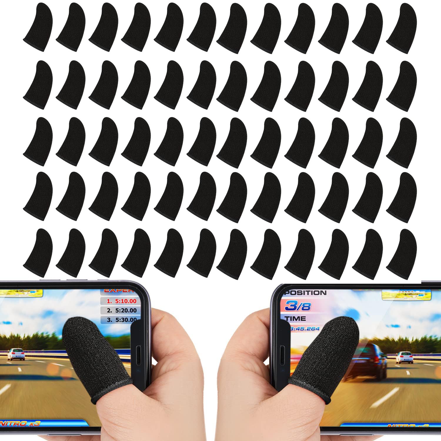 JOYUS Finger Sleeves for Gaming, Gamer Thumb Sleeves Mobile Gaming Stabilizer Compression Support Sleeve, PUBG Finger Gloves for Gaming Mobile Phone Game Finger Covers Wrap, Black, 30 Pairs-image-34