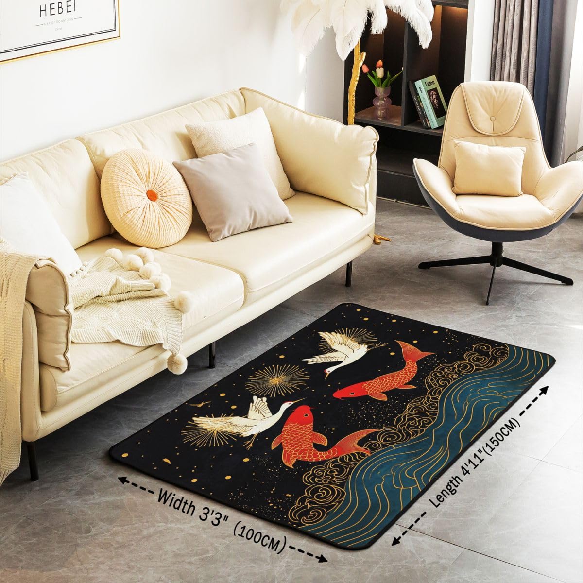 Homewish Tapis Salon 150x200cm Poisson Koï Rouge