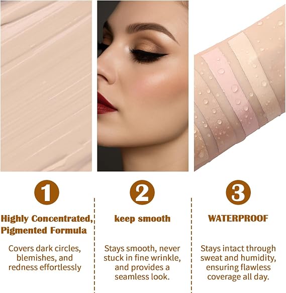 UCANBE Stay-Put Full Coverage Concealer, Long-Wear Waterproof, Under Eye Brightener Concealer, Color Corrector for Dark Circles, Acne, Blemishes, Redness Color Correcting Cream (01 LIGHT IVORY)