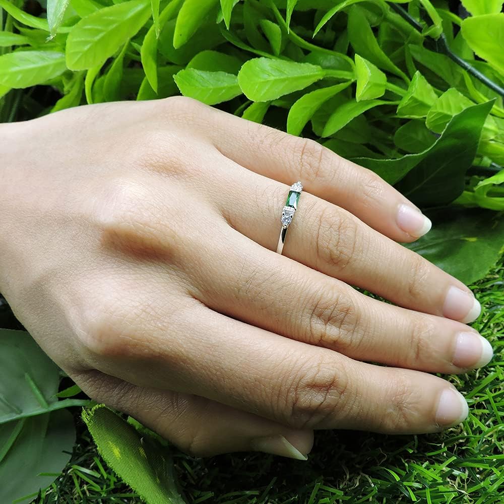 AFFY 3 Stone Stackable Rings for Women Baguette Cut Simulated Birthstone with White CZ, Gemstone Promise Ring in 14K Gold Plated 925 Sterling Silver Dainty Minimalist Jewelry Gift for Her - Image 7