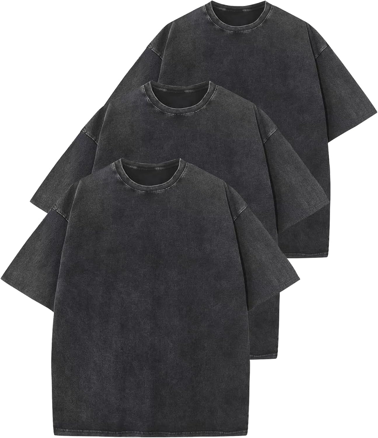Arssm 3 Pack Men Oversized T Shirts Vintage Tee Loose Fit Short Sleeve Casual Streetwear Baggy Washed Unisex Tops