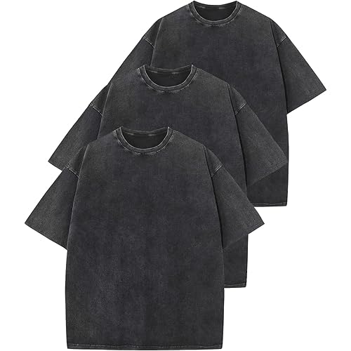 Arssm 3 Pack Men Oversized T Shirts Vintage Tee Loose Fit Short Sleeve Casual Streetwear Baggy Washed Unisex Tops