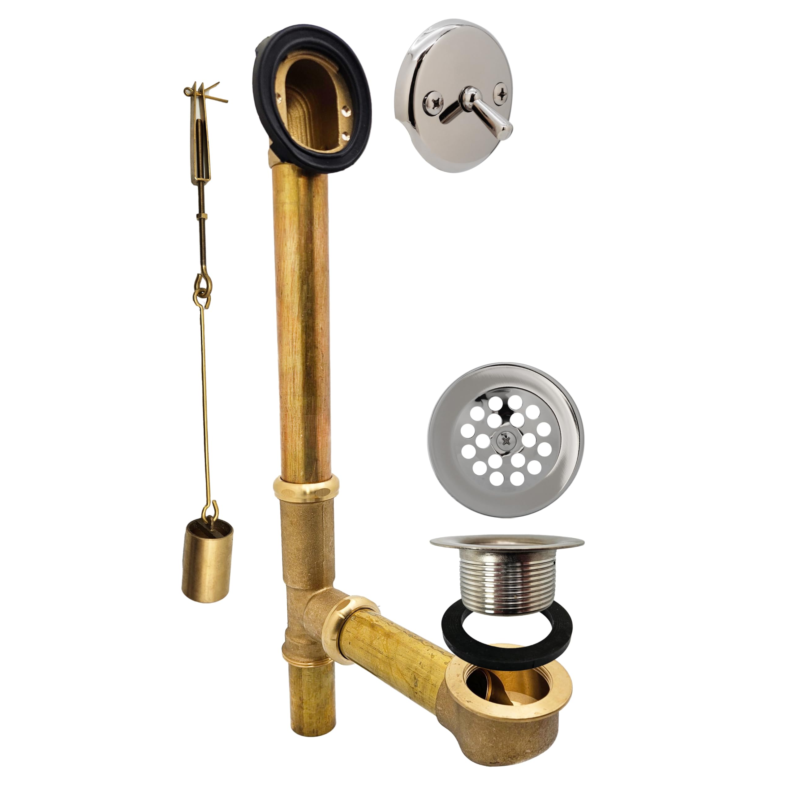 Westbrass 14-Inch Trip Lever Bath Waste & Overflow With Grid Drain - Polished Brass, 20 Gauge Brass