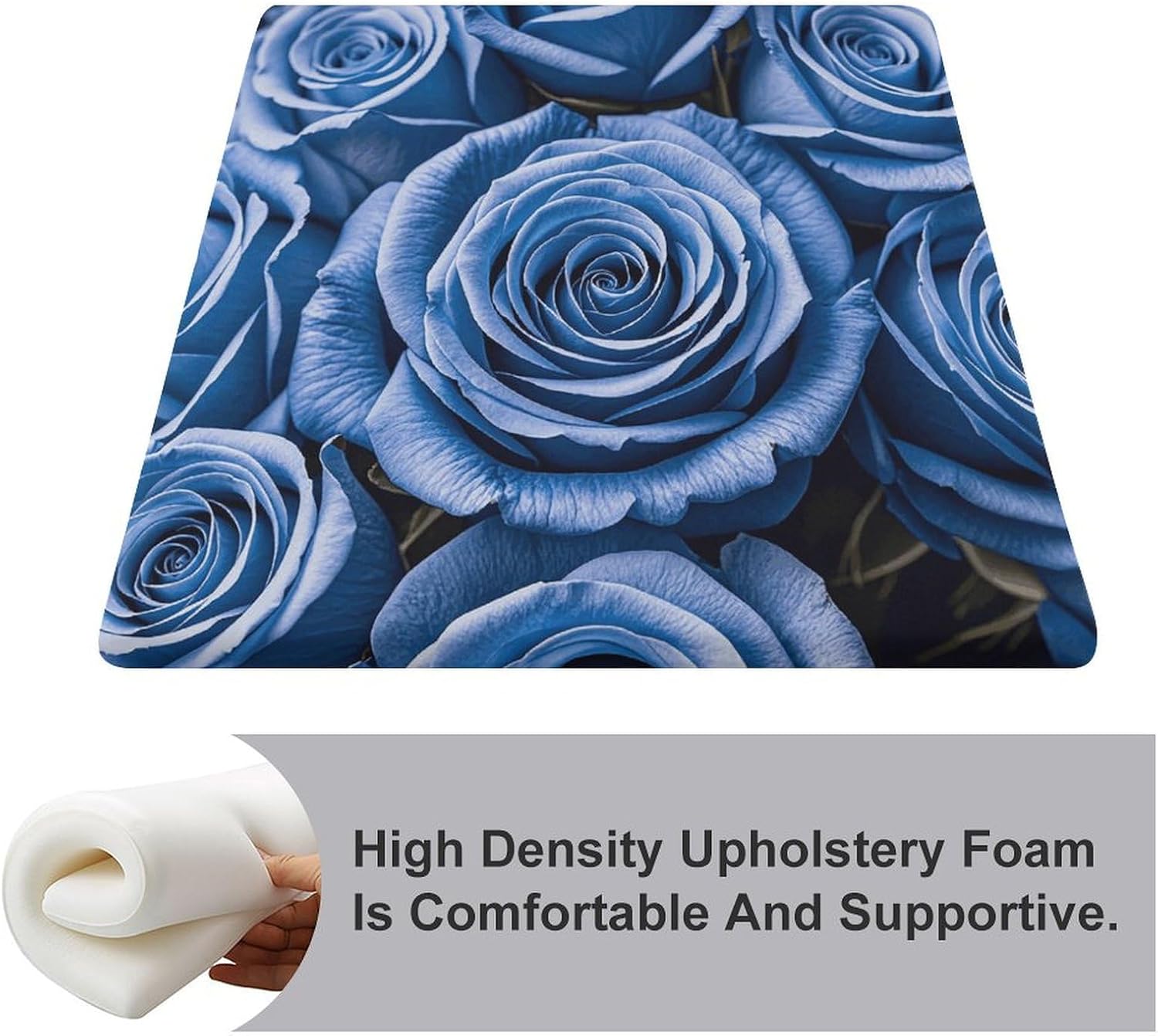 Blue Flower Pattern Roses Degrees of Comfort Meditation Floor Pillow, Square Large Pillows Seating for Adults, Tufted Corduroy Cushions for Outdoor Yoga Tatami Fireplace Living Room 15x15 Inch