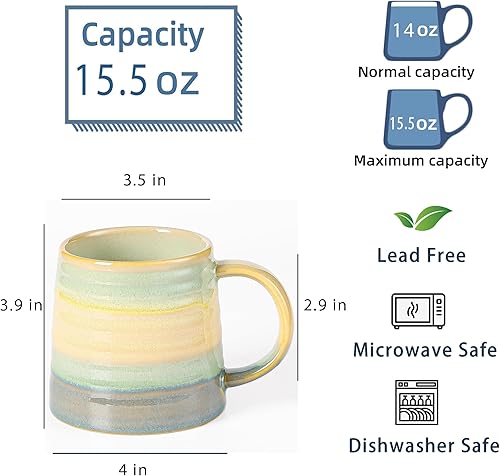 Miniatura 2 de Taza de Café Grande de Cerámica, Tazas de Cerámica Hechas a Mano, Tazas de Té con Asa Grande para Oficina y Hogar, 15.5 oz, Apta para Lavavajillas