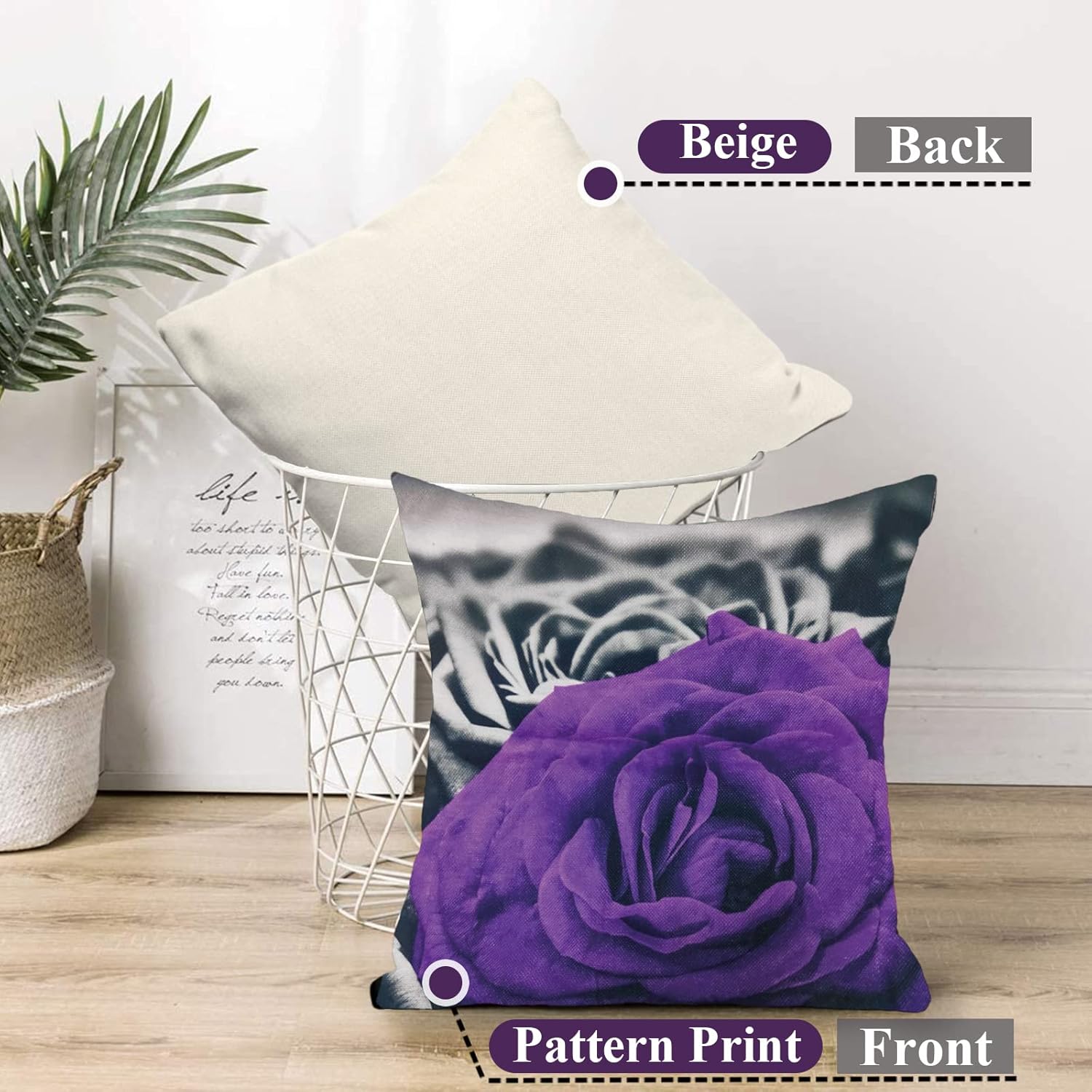 Dark Purple Throw Pillows Covers for Couch Set of 4 18x18 Flower Purple Pillows Decorative Throw Pillow Covers Bed Living Room Pillowcases Linen Farmhouse Pillow Cases Spring Summer (Purple)
