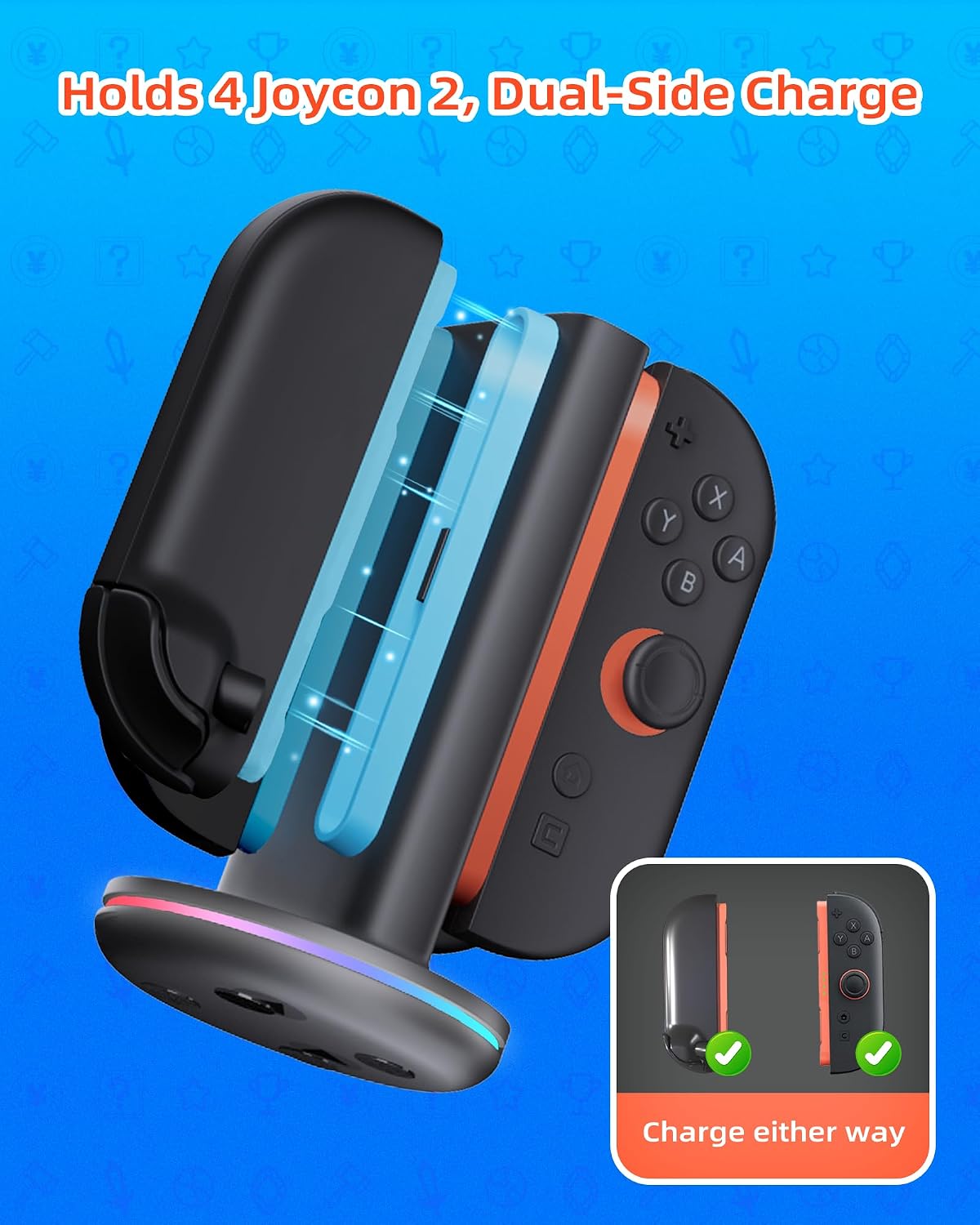 Charging Dock for Nintendo Switch 2 JoyCon 2 Controller [Dual-Direction Charging Design] Magnetic,LED Indicator,4-in-1 Fast Charger Stand Station Compatible with Joy Con 2 Accessories image 4