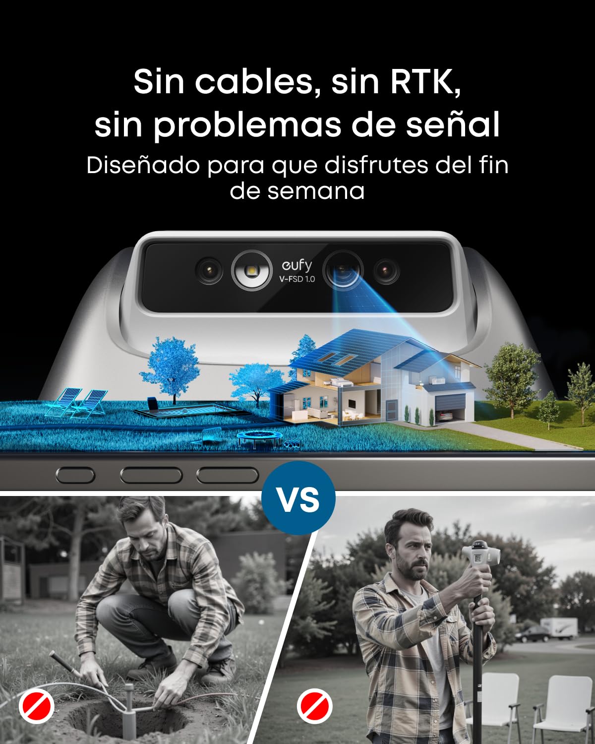 eufy Robot cortacésped E18 sin cable de limitación, Sin fallas de señal, sin RTK, Tecnología TrueVision, Sistema GNSS, Jardín de hasta 1200 m², Corte Preciso Bordes, Evita Obstáculos, Controllo App | Sin fallas de señal, sin RTK, GNSS, jardín hasta 1200 m