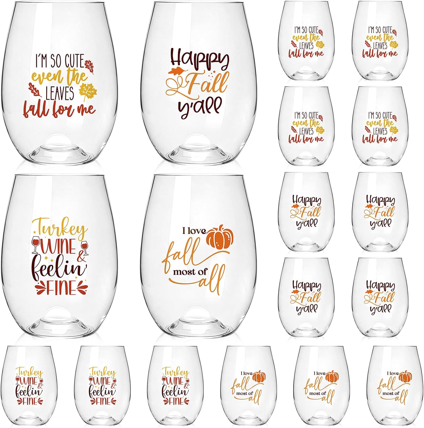 24 Pcs Fall Stemless Wine Glasses Plastic 16 oz Thanksgiving Cups