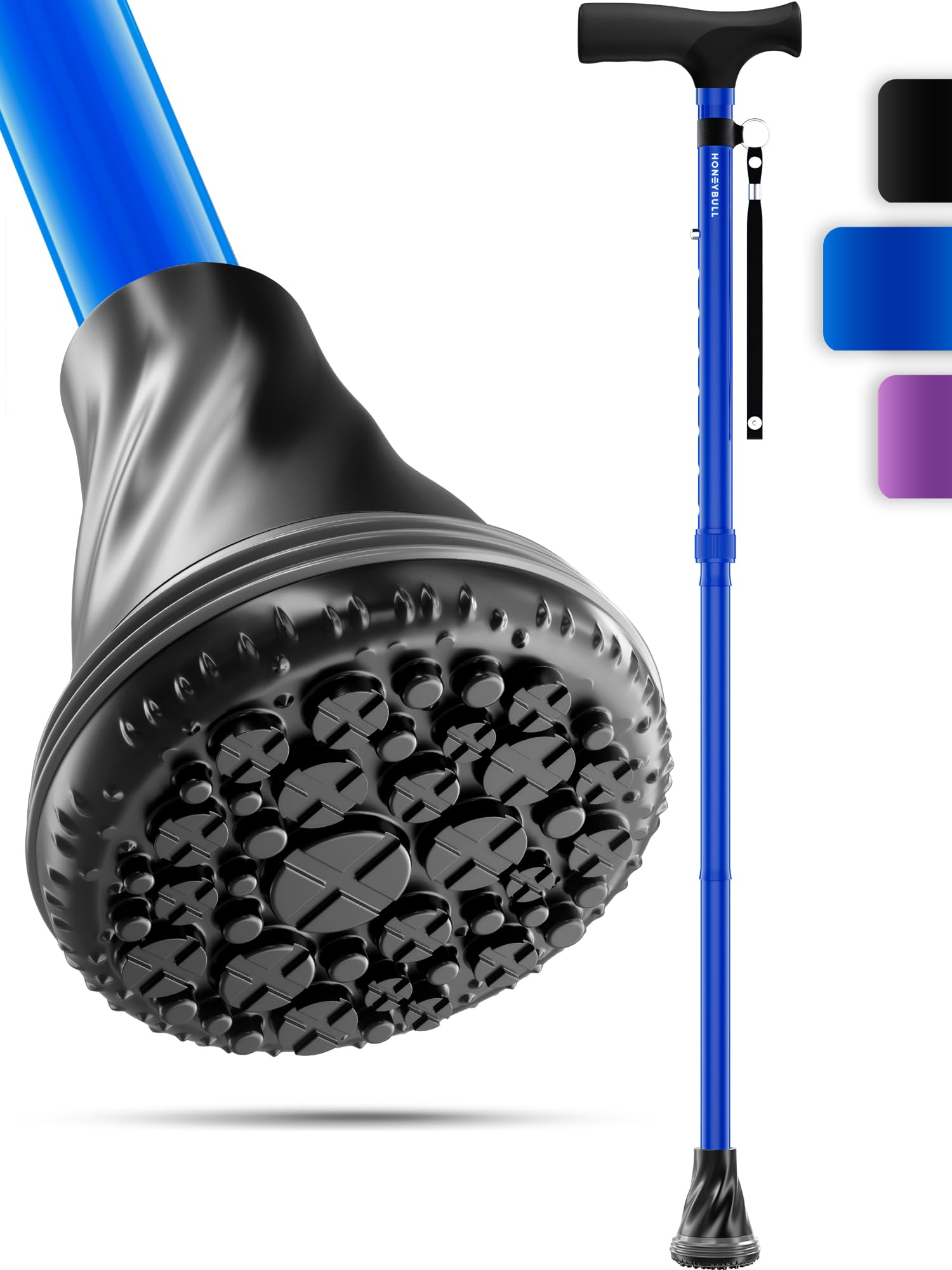 HoneyBull Walking Cane | Single Tip Canes for Men & Women, Foldable, Adjustable, Heavy Duty Up to 250 Pounds, Walking Sticks, Folding Canes for Seniors & Adults