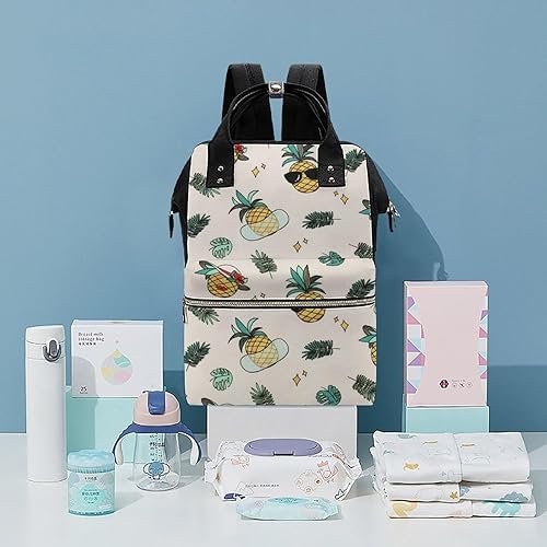 Miniatura 5 de Bolsa de pañales con estampado de piña para mujer, mochila de gran capacidad, impermeable, mochila de viaje para computadora portátil