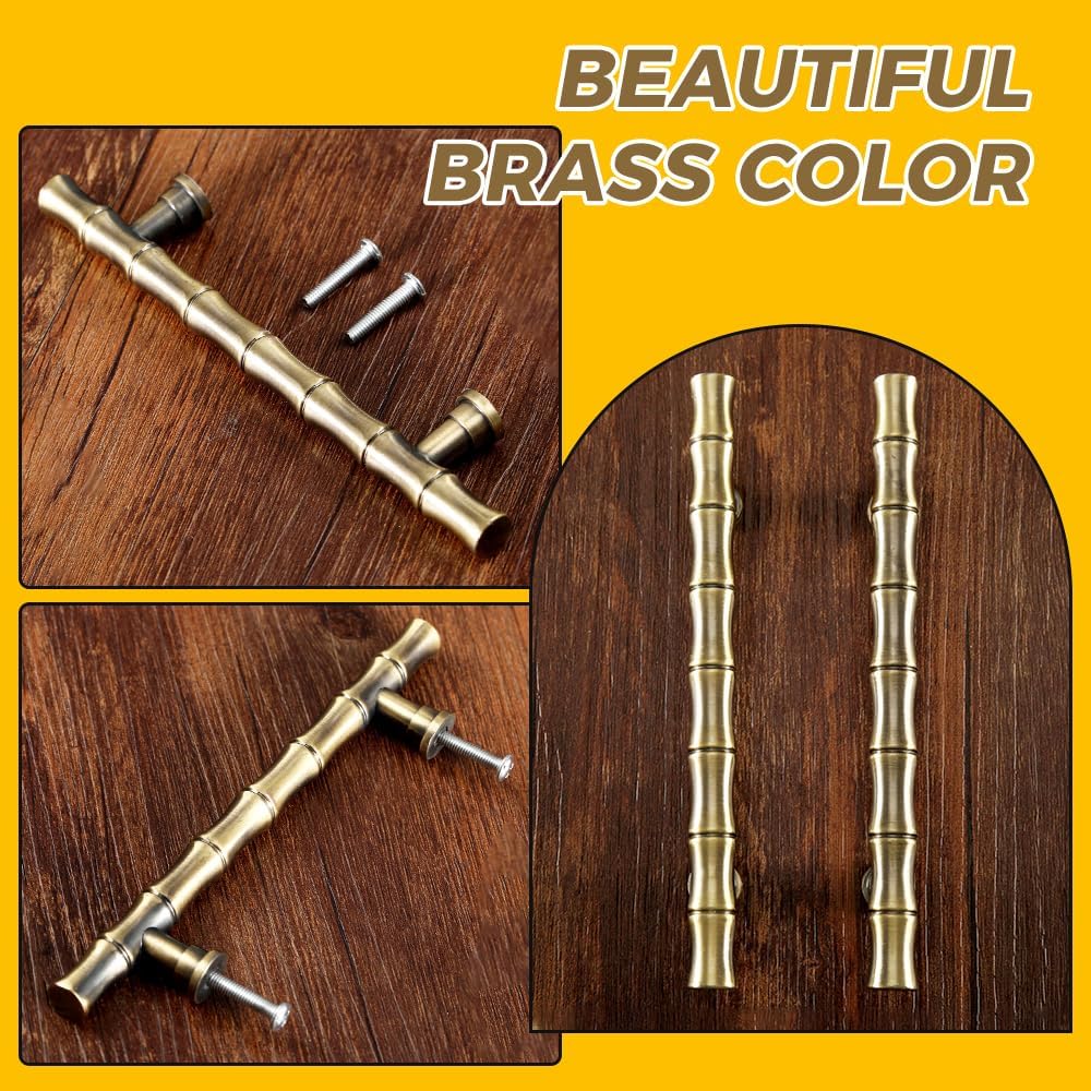Mgoodoo Pull Handles for Drawer Cabinet Handle Furniture Pull Knob Retro Bamboo Zinc Alloy Antique Brass Decorative 96mm - Image 4