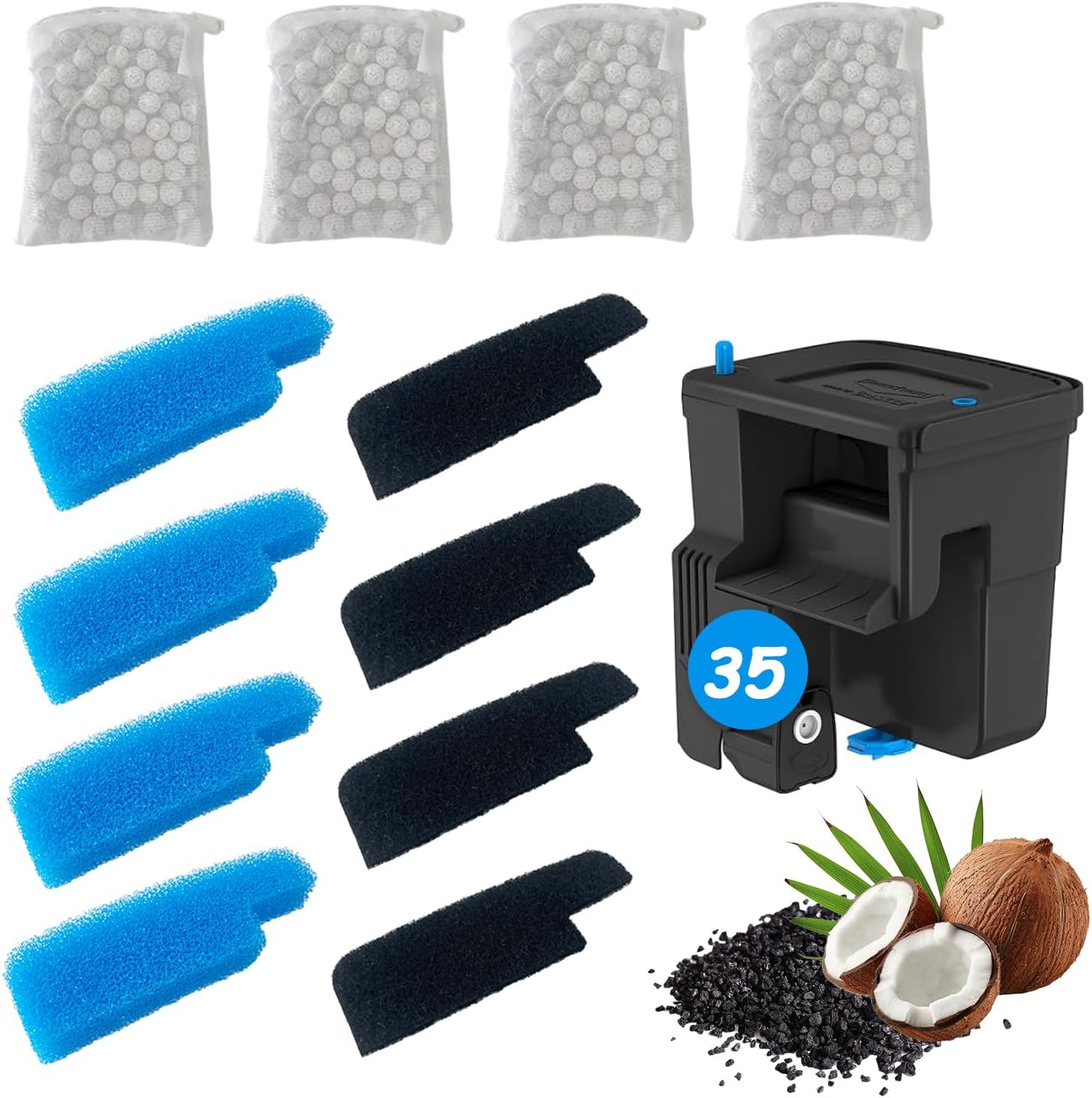 SHIGATSU 4 Set Three-Stage Filters Replacement Media Kit for Seachem Tidal 35 Filter, Replacement Aquarium Filter Sponge and Activated Carbon Pad for Fish Tank Filter