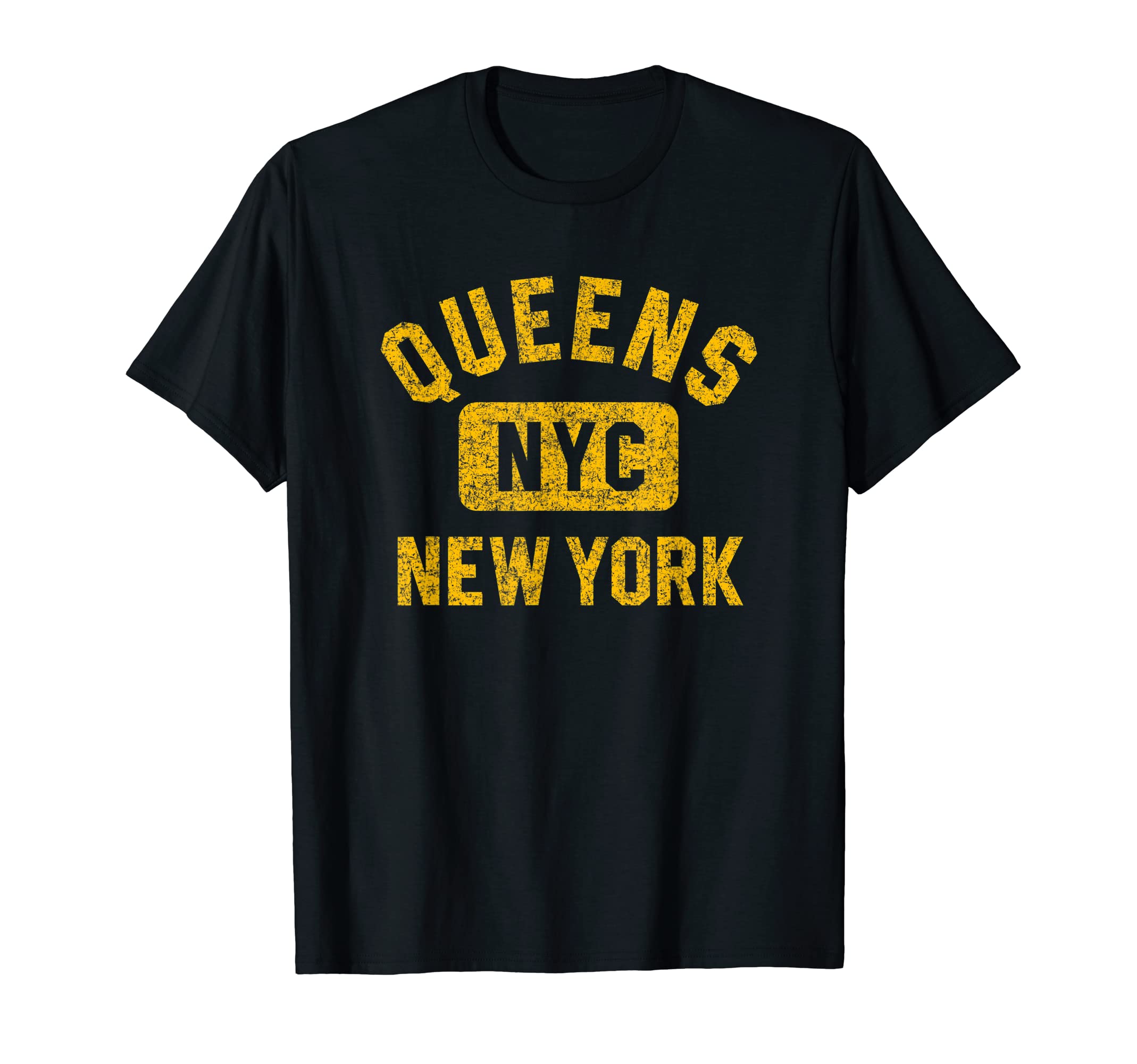 133 Apparel Queens NYQueens NYC New York Gym Style Distressed Amber Print T-ShirtOEKO-TEX STANDARD 100