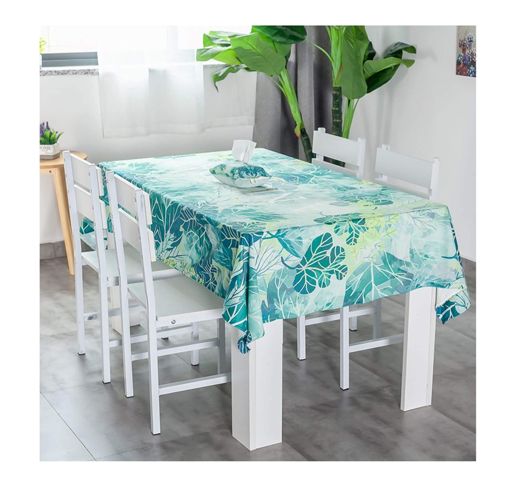 Nappe feuilles tropicaux anti-poussière en coton lin pour table et extérieur