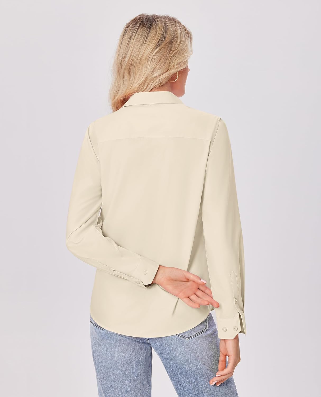 siliteelon Button Down Shirts for Women Wrinkle Free Dress Shirts for Women Long Sleeve Work Formal Office Casual Blouses Tops Beige XL - Image 7