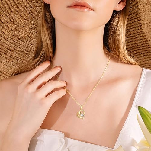 Miniatura 2 de SISGEM Collar de corazón de oro macizo de 14 quilates para mujer, oro amarillo de 0.55 quilates (CTTW), collar con dije de corazón infinito