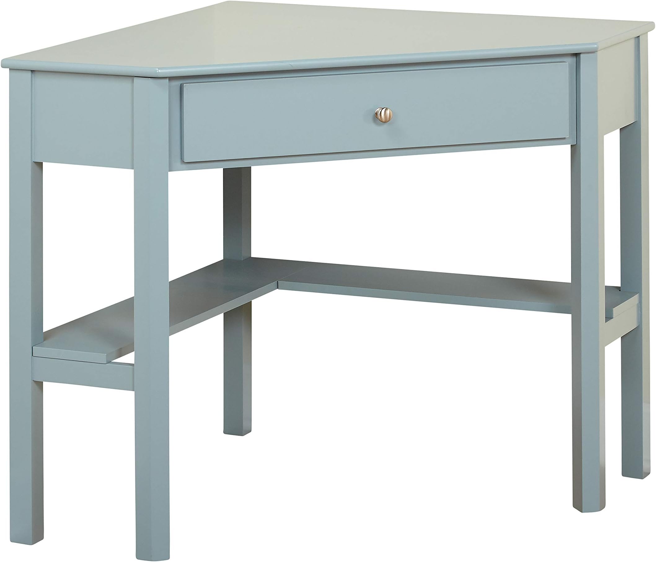 Target Marketing Systems Ellen Corner Desk Drawer and One Storage Shelf for Living Room, Bedroom, or Home Office, Small Computer Table, 42" W x 30" H, Antique Blue