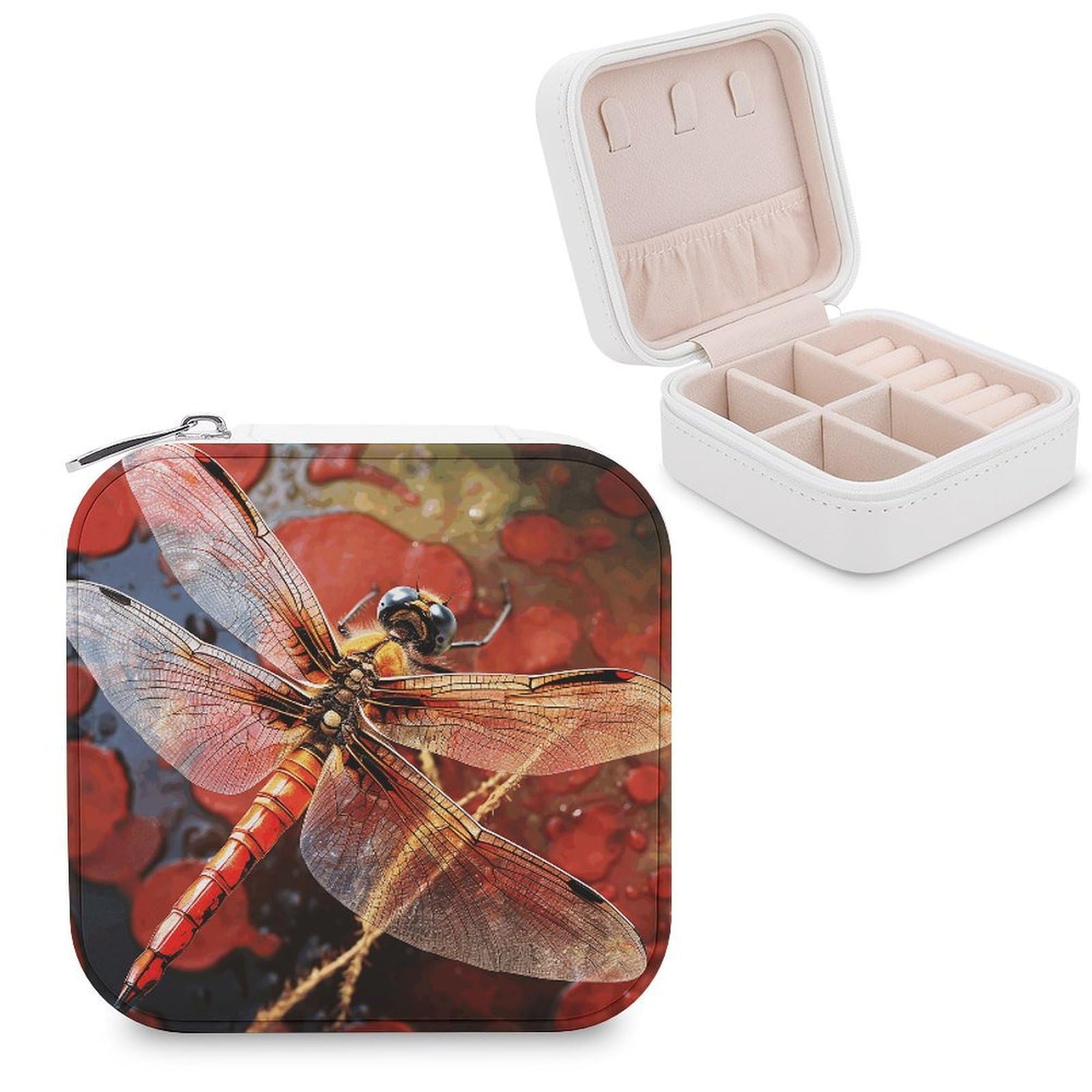 VstaDank Red Dragonfly Jewelry Box for Women Custom Travel Jewelry Case Personalized Travel Jewelry Boxes Small Portable Jewelry Organizer Box for Rings Necklaces Bracelets Earring