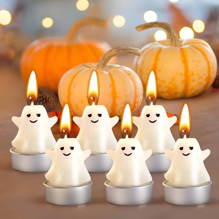 Amazon.com: 6 Packs Halloween Smiling Ghost Candles, WHOLEV Halloween Ghost Decorations Candles, Real Flaming Ghost Candles for Fall Thanksgiving Table Decoration Home Halloween Celebration Indoor Party Decor : Home & Kitchen