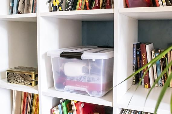 Iris Ohyama Plastic Storage Boxes with Lids, 30L, Set of 6, Transparent